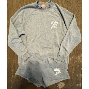 Show Me Your Mumu Ride or Die Gray Graphic Sweatshirt Short set Oversized Small